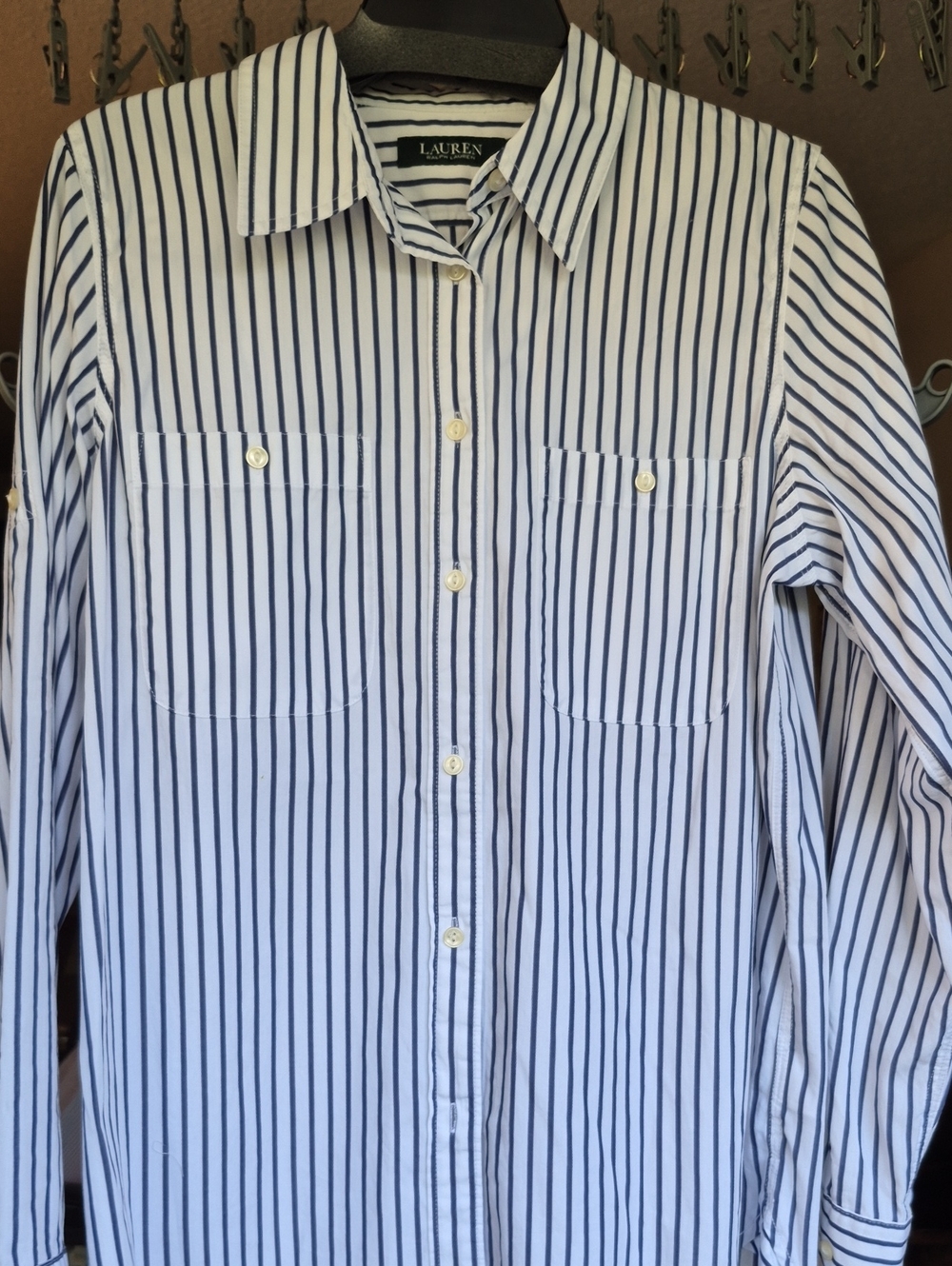 Ralph Lauren NWOT Navy Stripe Button-Down Women Shirt Size L